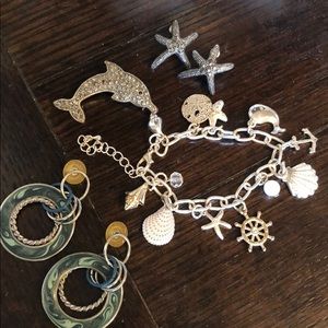 Beach Ocean Themed Jewelry Bracelet Earrings Pin